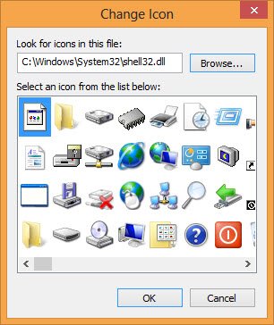 Busque iconos en su ordenador o utilice la biblioteca de iconos integrada en Windows.