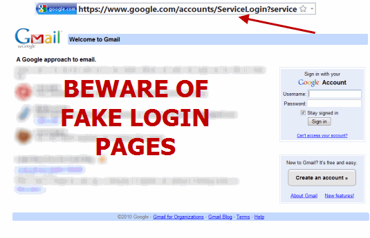 Comprobar si hay páginas de inicio de sesión falsas de Gmail