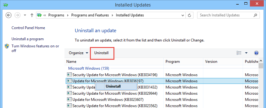 desinstalar-windows-updates-select-uninstall